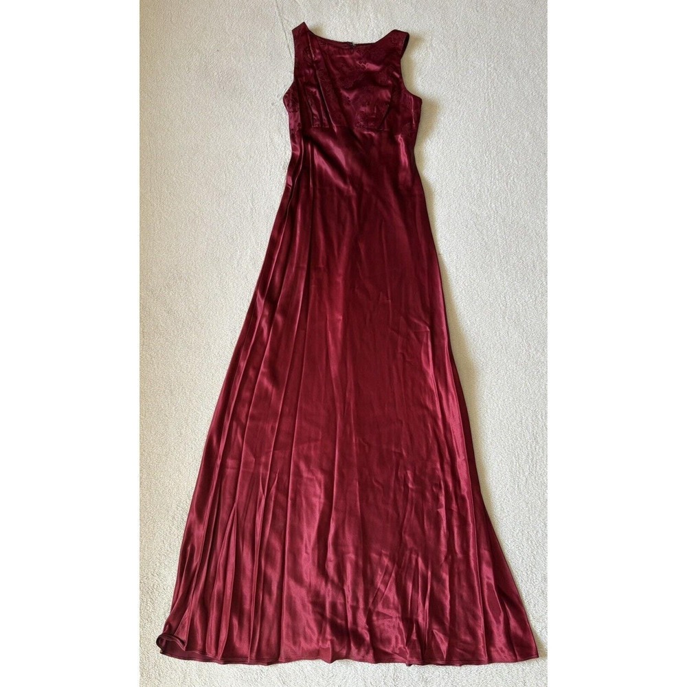 Vintage Zum Zum Womans 7/8‎ Prom Dress Rose Back Cut Out Burgundy 90s